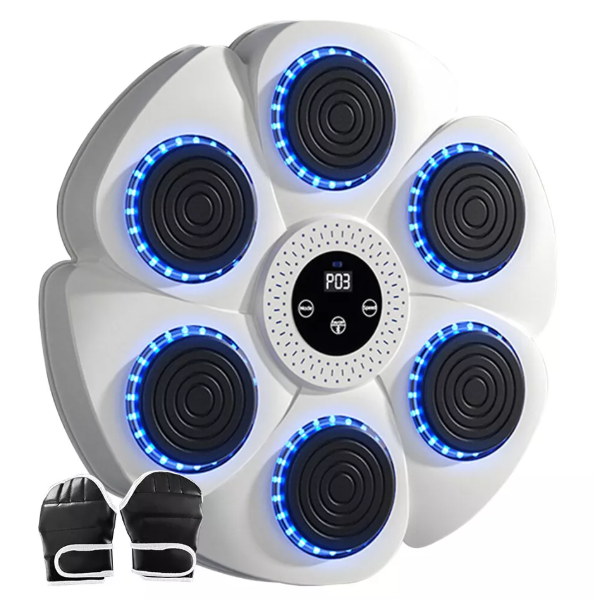 "Pad di boxe musicale con LED RGB, quadrato, nero, ideale per allenamento interattivo e fitness con musica e Bluetooth."