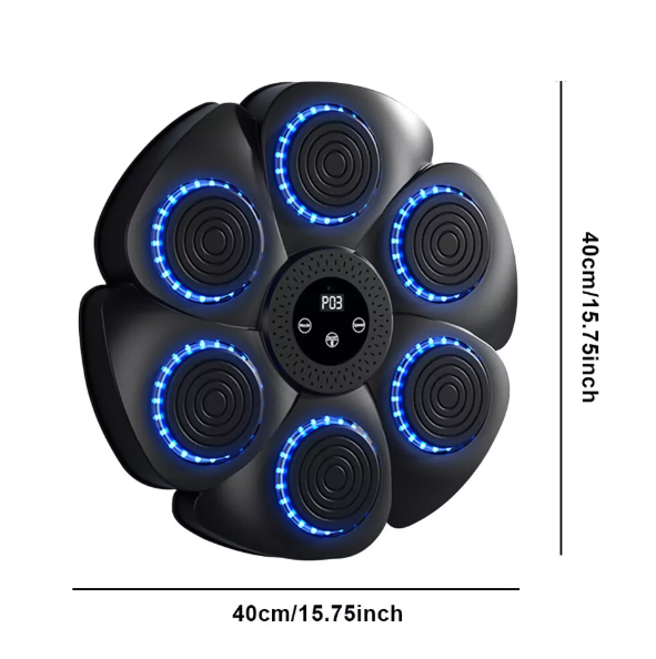 "Pad di boxe musicale con LED RGB, quadrato, nero, ideale per allenamento interattivo e fitness con musica e Bluetooth."