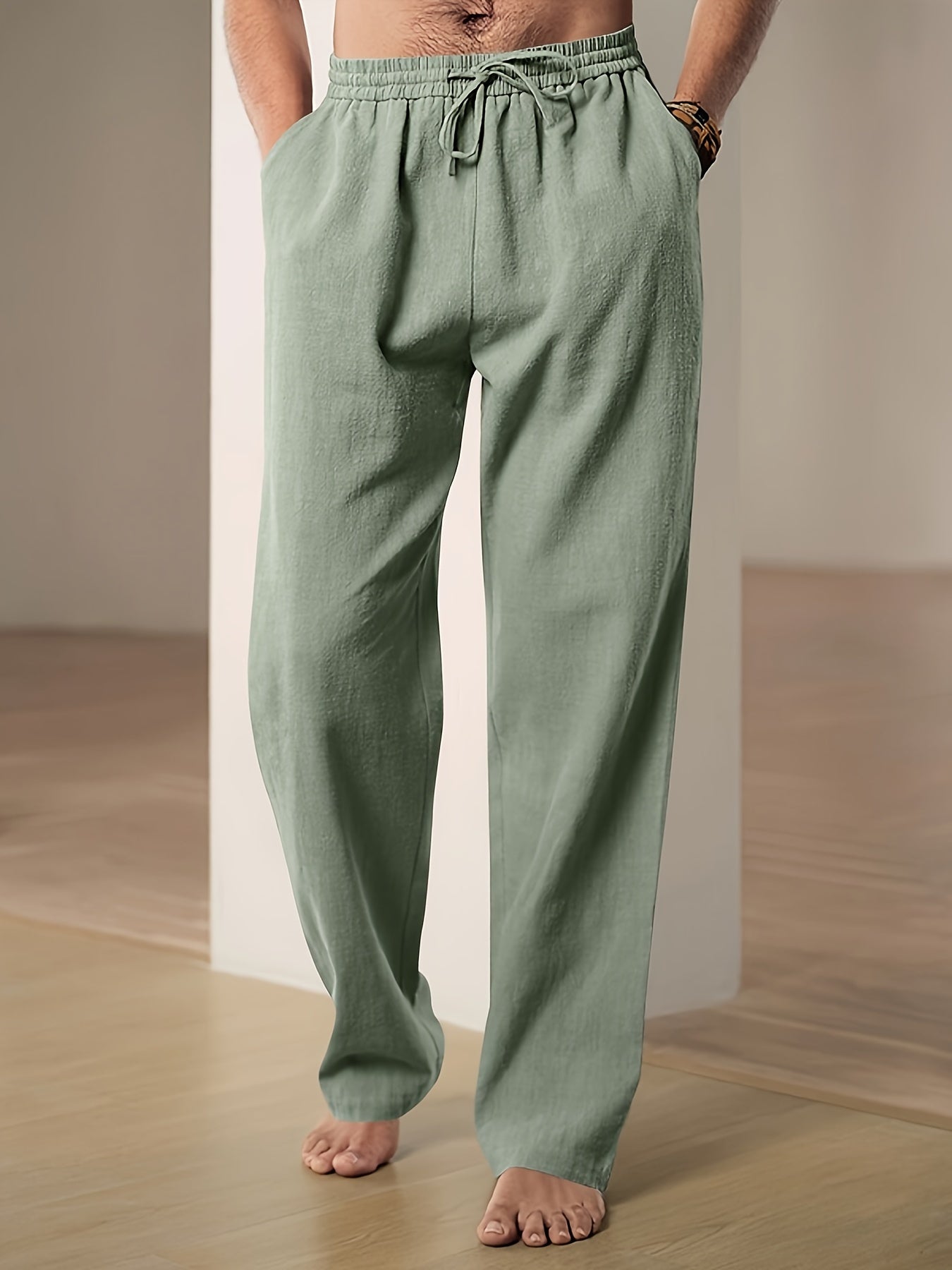 "Pantaloni lino uomo beige con coulisse, vestibilità comoda, ideali per look casual ed eleganti"