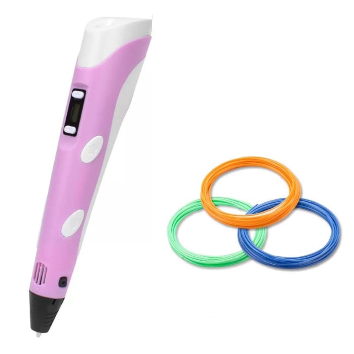 Penna 3D elettronica ergonomica in azione, colorazioni vivaci e filamenti, ideale per creazioni artistiche dettagliate.