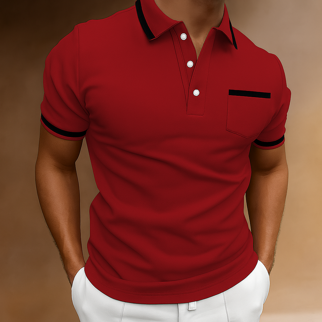 "Polo elegante da uomo in cotone leggero, colore chiaro, con colletto tradizionale per un look versatile e raffinato."