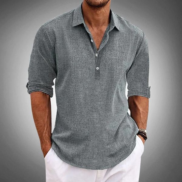 "Polo lino uomo elegante, manica corta, tessuto fresco e traspirante, design classico con bottoni, ideale per look raffinato.