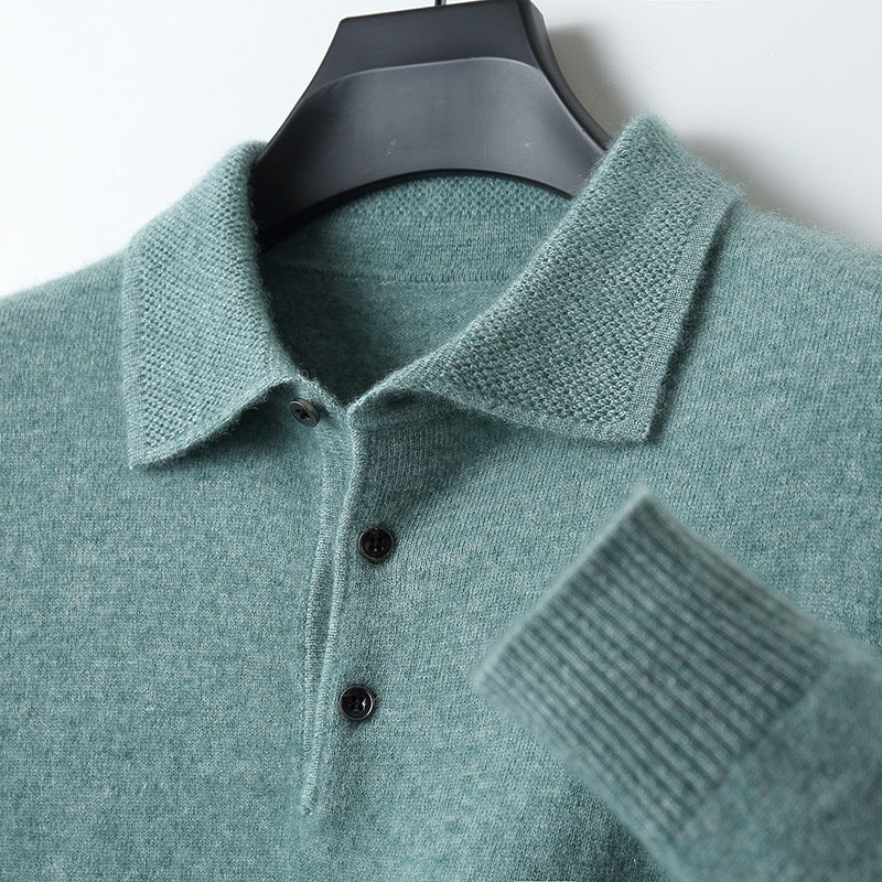 "Polo uomo cashmere elegante grigio, tessuto morbido, taglio moderno, ideale per look formali e casual."