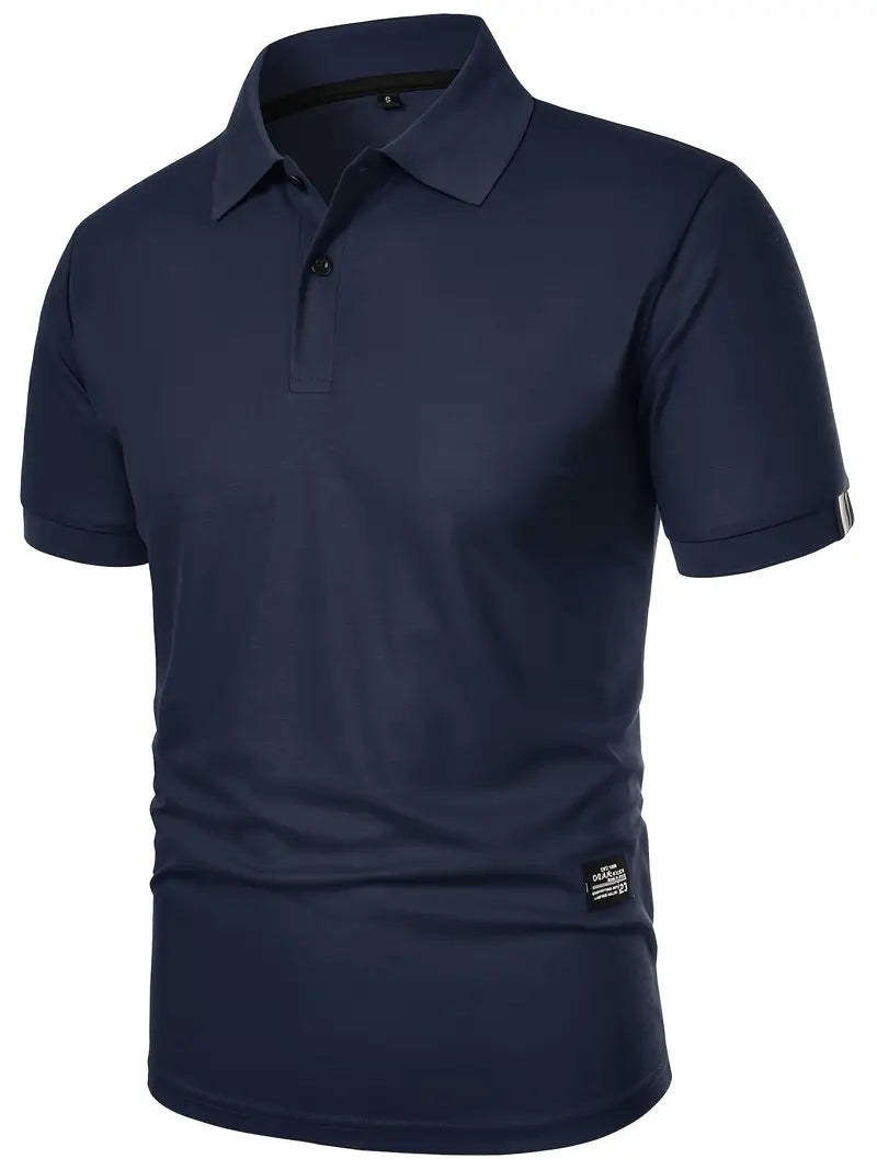 "Polo uomo muscle-fit traspirante, design elegante, colletto a revers, perfetta per golf, blu scuro, tessuto leggero elastici
