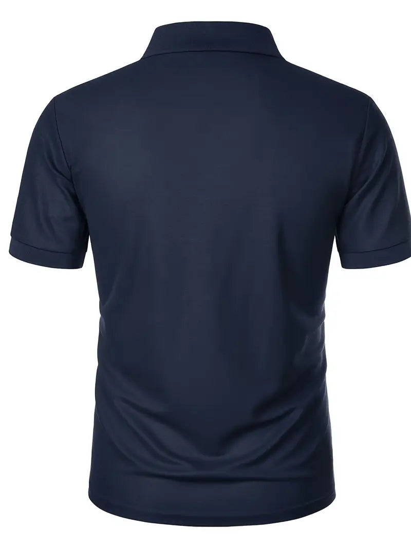 "Polo uomo muscle-fit traspirante, design elegante, colletto a revers, perfetta per golf, blu scuro, tessuto leggero elastici