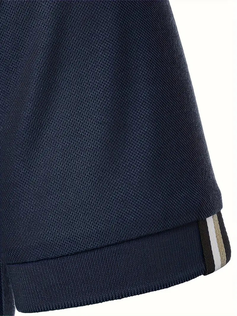 "Polo uomo muscle-fit traspirante, design elegante, colletto a revers, perfetta per golf, blu scuro, tessuto leggero elastici