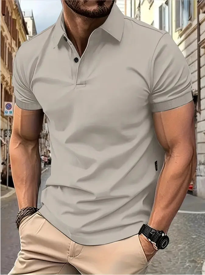 "Polo uomo muscle-fit traspirante, design elegante, colletto a revers, perfetta per golf, blu scuro, tessuto leggero elastici
