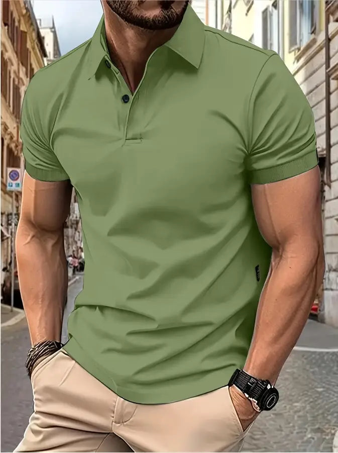 "Polo uomo muscle-fit traspirante, design elegante, colletto a revers, perfetta per golf, blu scuro, tessuto leggero elastici