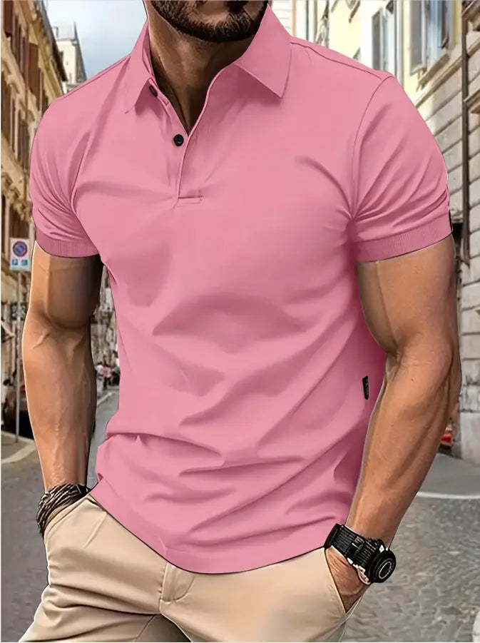 "Polo uomo muscle-fit traspirante, design elegante, colletto a revers, perfetta per golf, blu scuro, tessuto leggero elastici