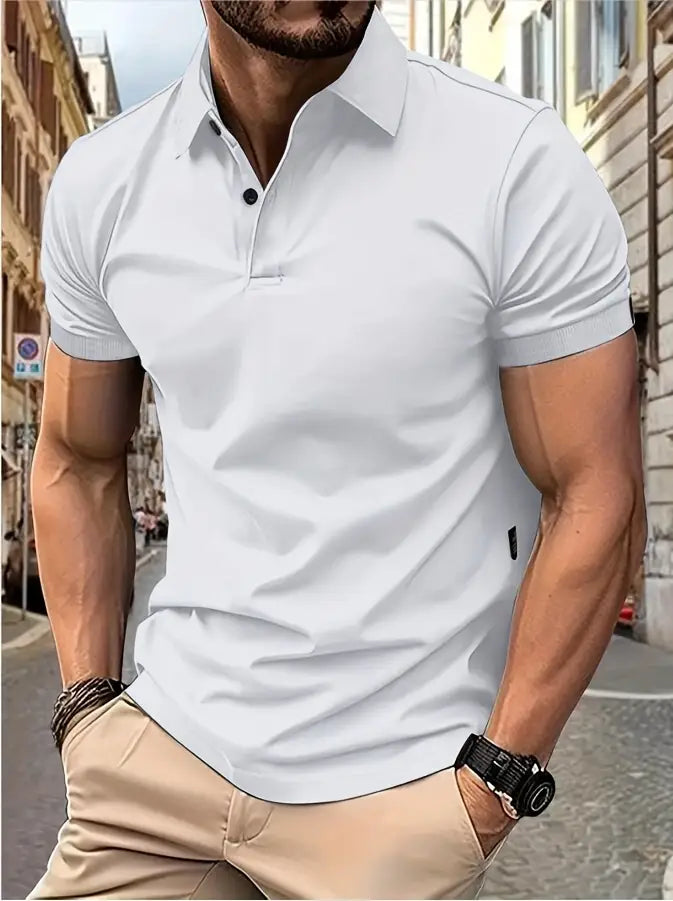 "Polo uomo muscle-fit traspirante, design elegante, colletto a revers, perfetta per golf, blu scuro, tessuto leggero elastici