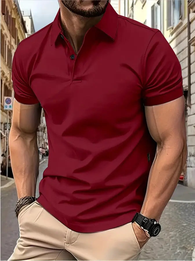 "Polo uomo muscle-fit traspirante, design elegante, colletto a revers, perfetta per golf, blu scuro, tessuto leggero elastici