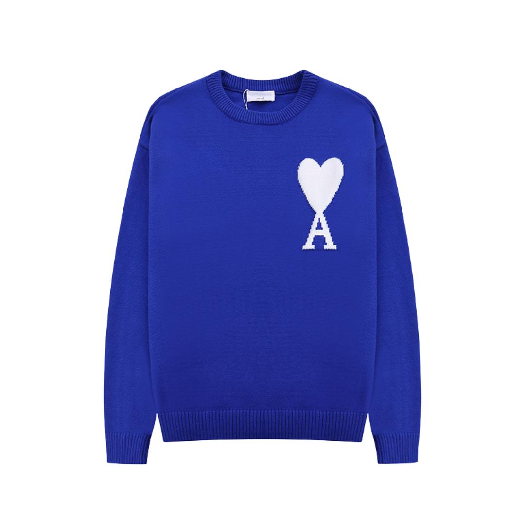 Pullover uomo con motivo cuore, texture morbida, colore grigio e taglio comodo, perfetto per look casual ed eleganti.