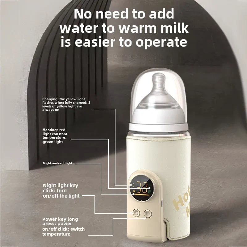 "Scaldabiberon wireless SmartBottle, compatto e ricaricabile, in bianco con display digitale, perfetto per viaggi."