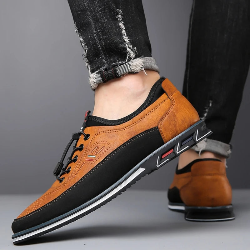 "Scarpe oxford uomo eleganti, design ortopedico, marrone pelle, comfort e supporto avanzato, adatte per ogni occasione."