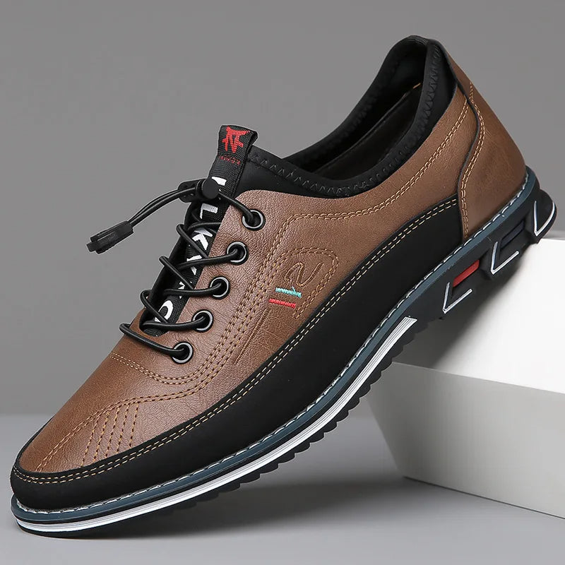 "Scarpe oxford uomo eleganti, design ortopedico, marrone pelle, comfort e supporto avanzato, adatte per ogni occasione."