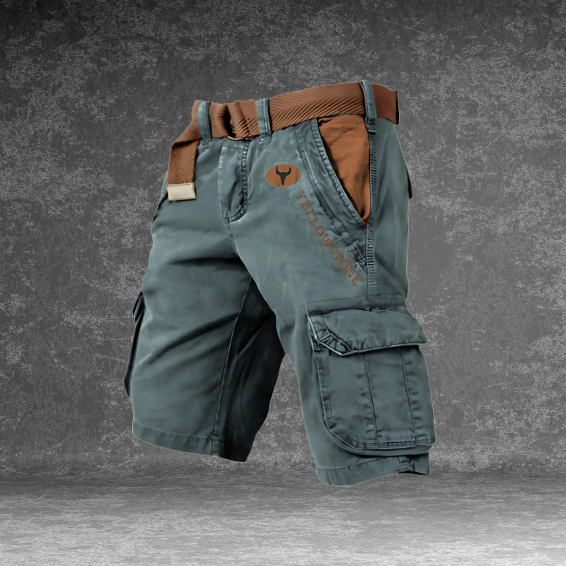 Shorts cargo uomo grigi con tasche multiple, design ergonomico per comfort e funzionalità, ideali per attività outdoor.