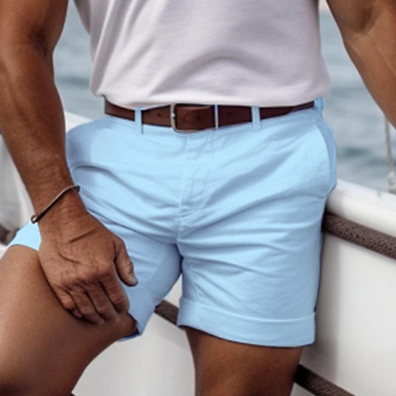 "Shorts estivi da uomo vari colori, tessuto leggero, vita elasticizzata, perfetti per estate e look casual."