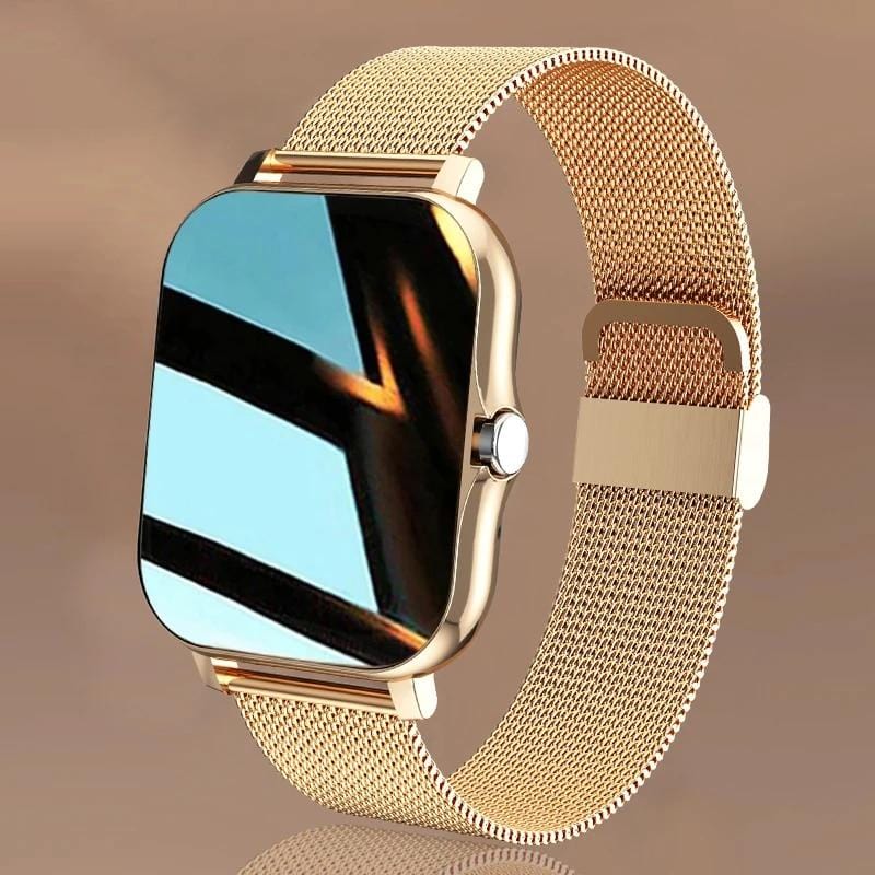 Smartwatch impermeabile con cinturino nero, display digitale luminoso e connessione Bluetooth per fitness e moda.