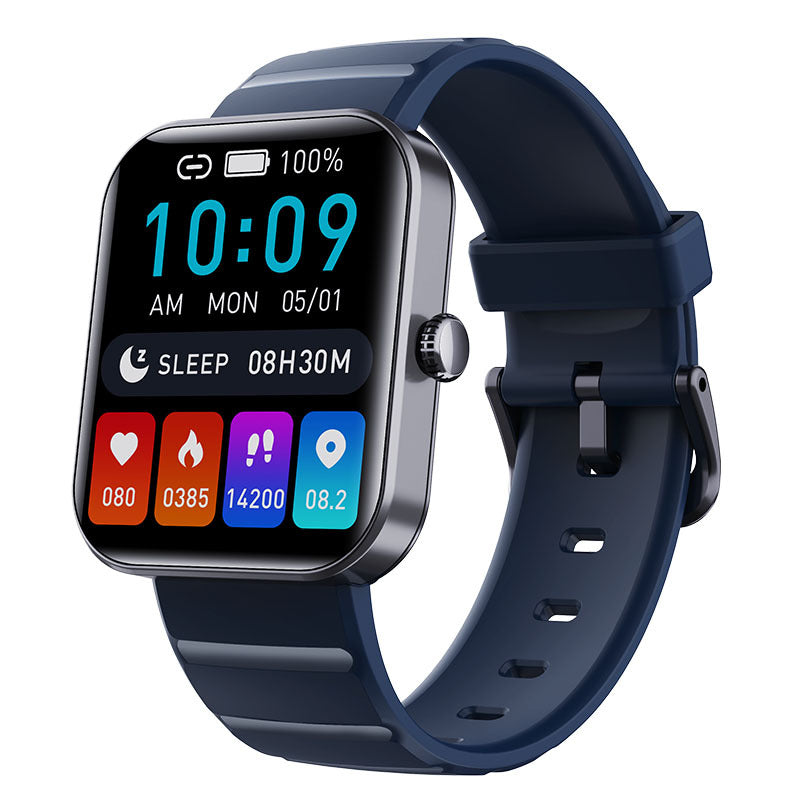 "Smartwatch uomo nero, schermo touch, tracker fitness e pressione, design elegante, ideale per salute e sport."