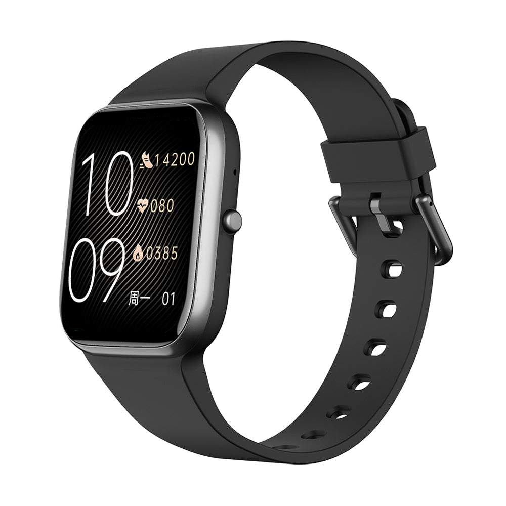 "Smartwatch uomo nero, schermo touch, tracker fitness e pressione, design elegante, ideale per salute e sport."