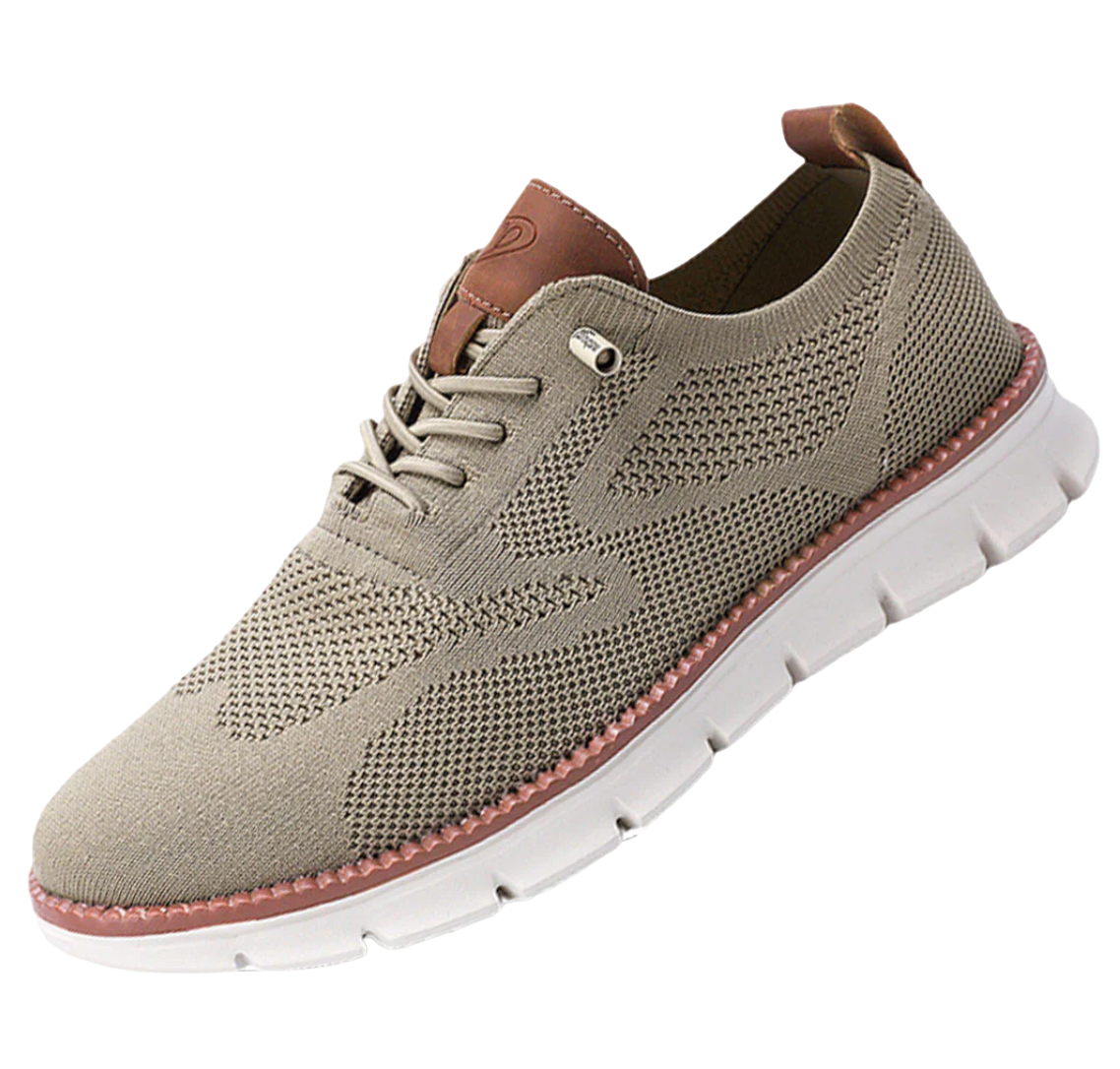 "Sneakers uomo traspiranti, design moderno, colore beige, comfort ortopedico, suola resistente, ideale per look casual."