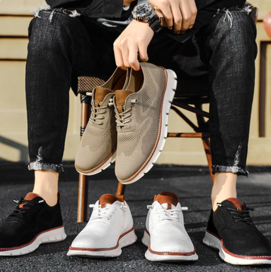 "Sneakers uomo traspiranti, design moderno, colore beige, comfort ortopedico, suola resistente, ideale per look casual."