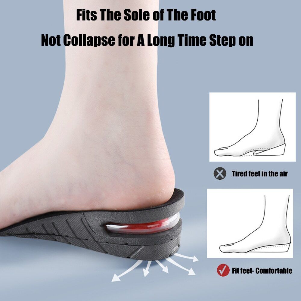 "Solette rialzo scarpe unisex, comode e discrete, per aumentare l'altezza fino a 9 cm con design regolabile e ventilato."