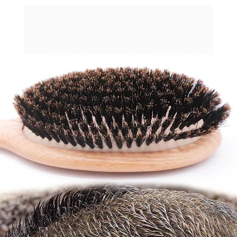 Spazzola capelli unisex in legno, setole cinghiale, manico liscio, ideale per styling naturale e capelli privi di crespo.