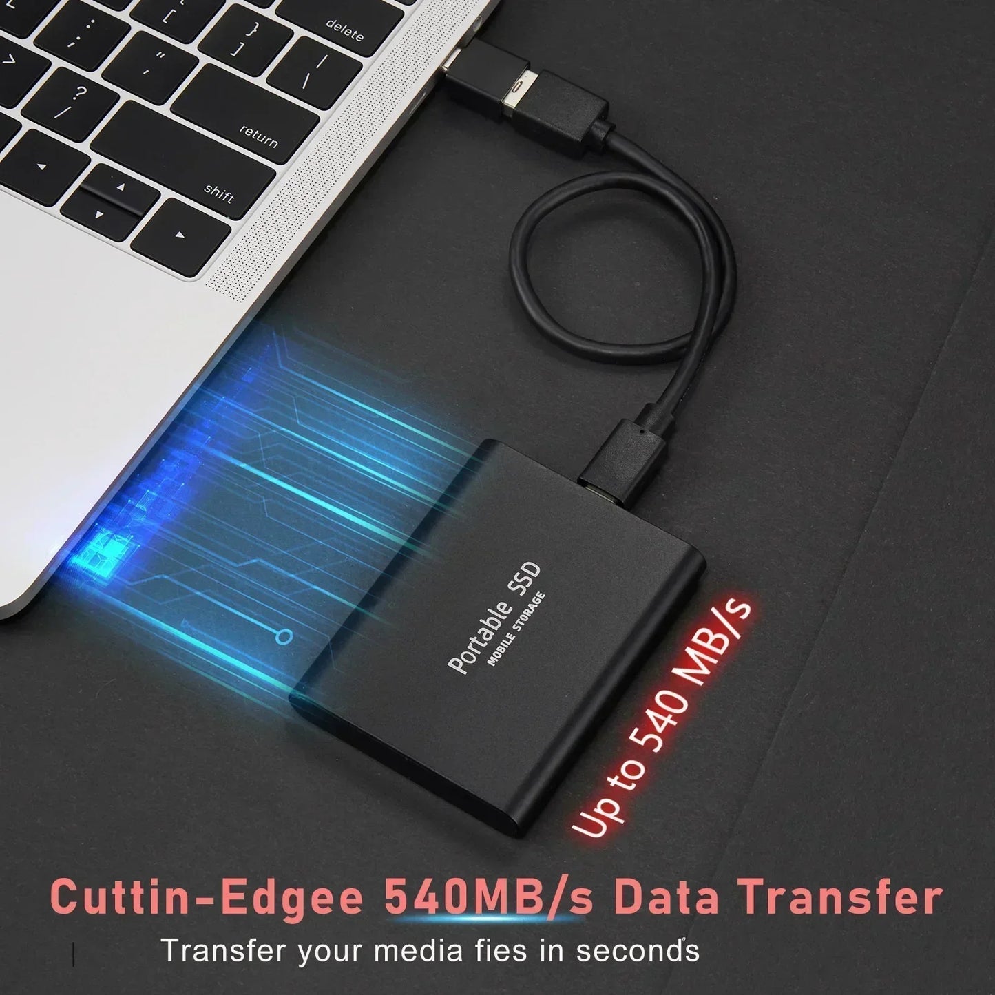 "SSD esterno compatto USB3.1, velocità elevata, design elegante, fino a 2 TB, colori blu, rosso e nero, per professionisti"