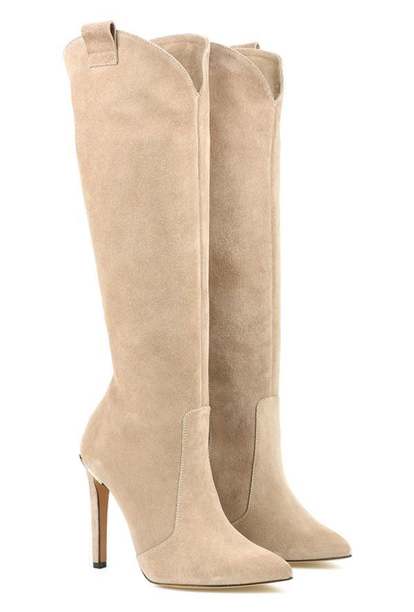 "Stivali alti donna eleganti con suola antiscivolo, design chic e raffinato in camoscio nero, ideale per look invernali."