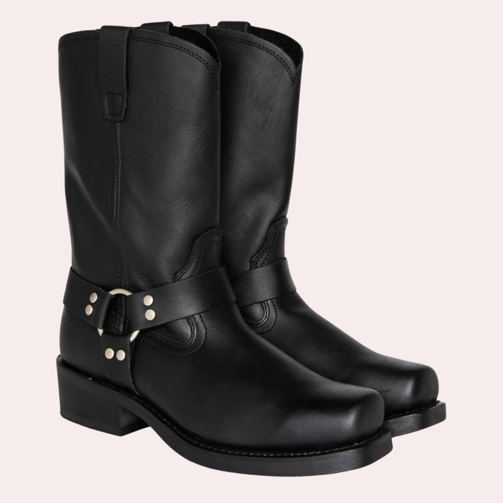 "Stivali cowboy uomo in pelle PU nero, stile western, eleganti dettagli, robusti e raffinati per un look classico e versatile