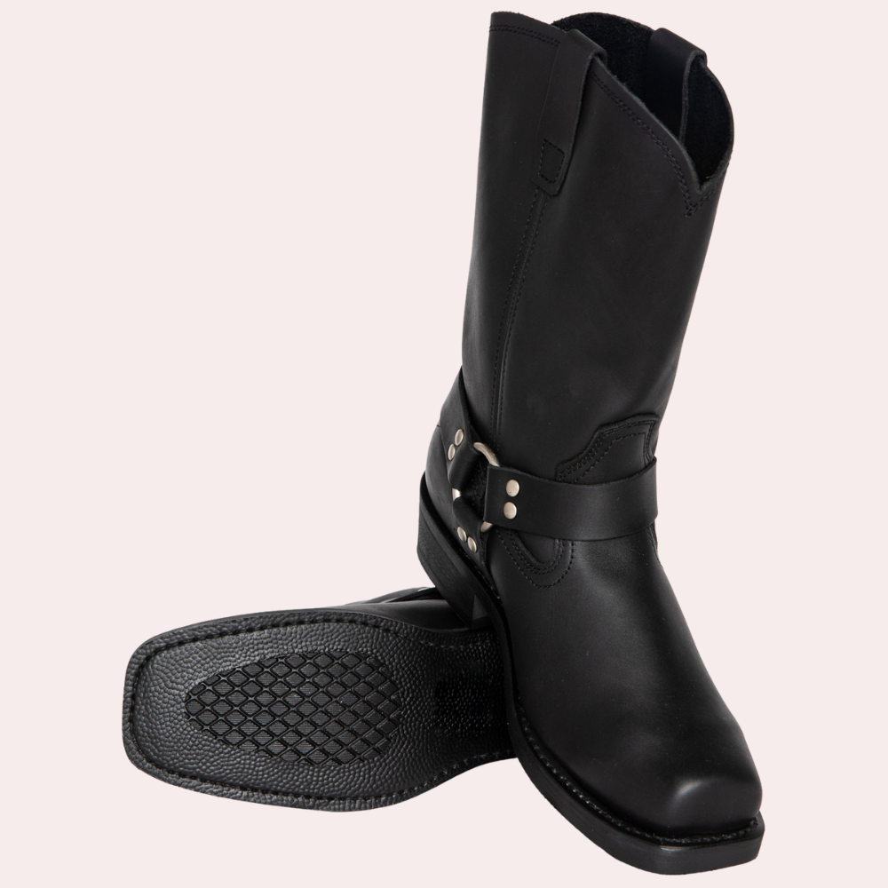 "Stivali cowboy uomo in pelle PU nero, stile western, eleganti dettagli, robusti e raffinati per un look classico e versatile