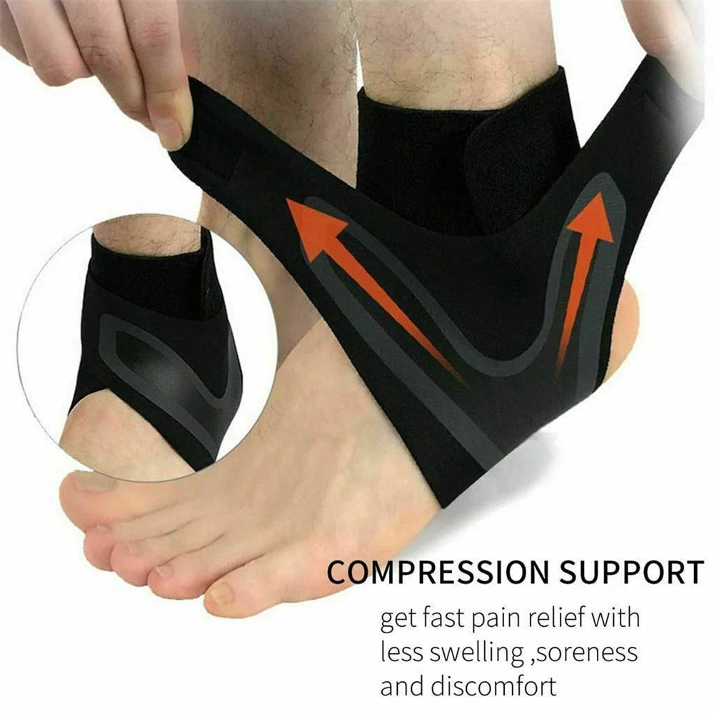 "Supporto a compressione nero per caviglia plantare unisex, leggero e senza cuciture per stabilità e comfort."