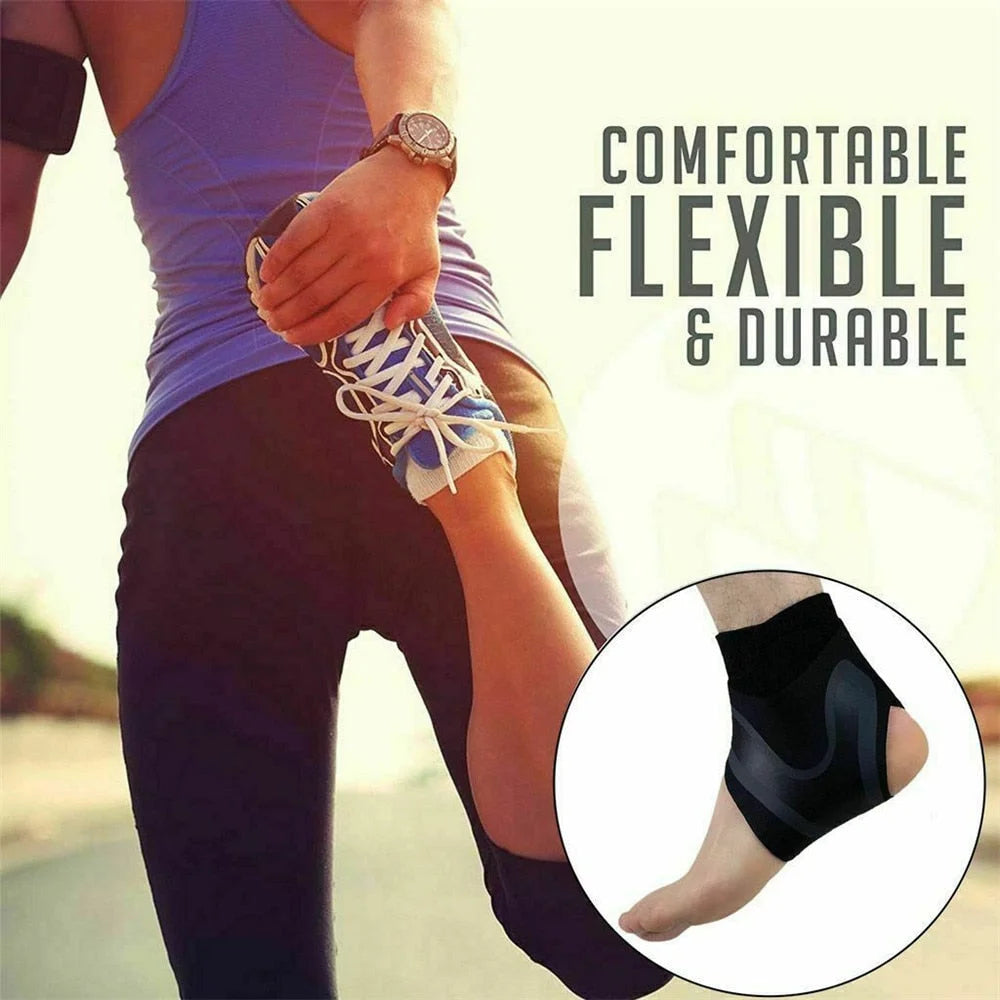 "Supporto a compressione nero per caviglia plantare unisex, leggero e senza cuciture per stabilità e comfort."