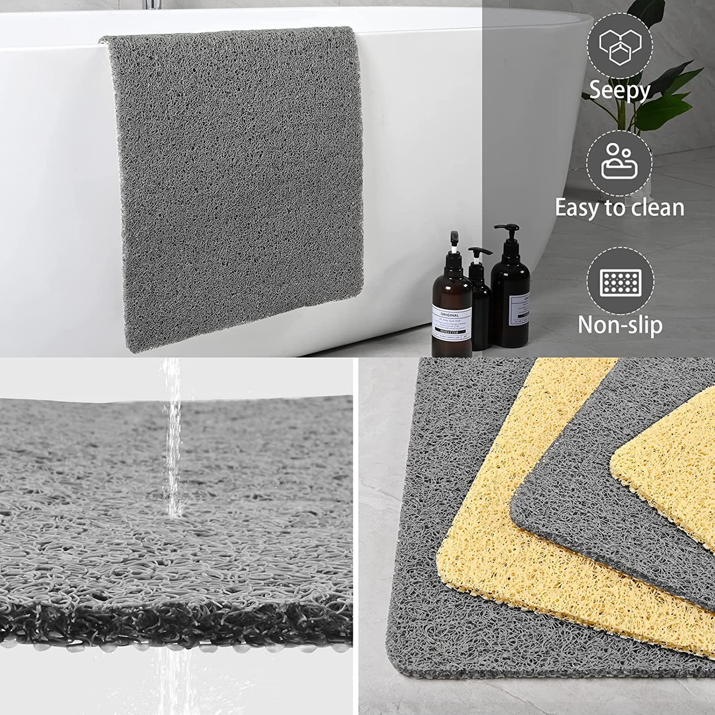 "Tappetino doccia antiscivolo blu con texture tipo loofah, rapida asciugatura, sicuro e resistente alla muffa per bagno"