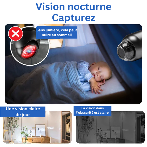 "Telecamera sicurezza Full HD, visione notturna, design compatto, obiettivo 160°, ideale casa e ufficio, controllo remoto."