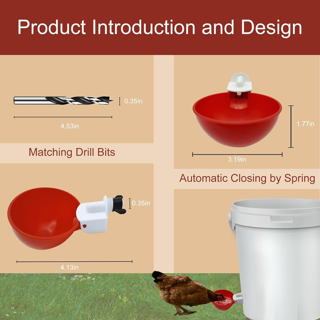 10 Pcs automatic chicken waterer. Poultry hydration system, self-filling duck & quail waterers.