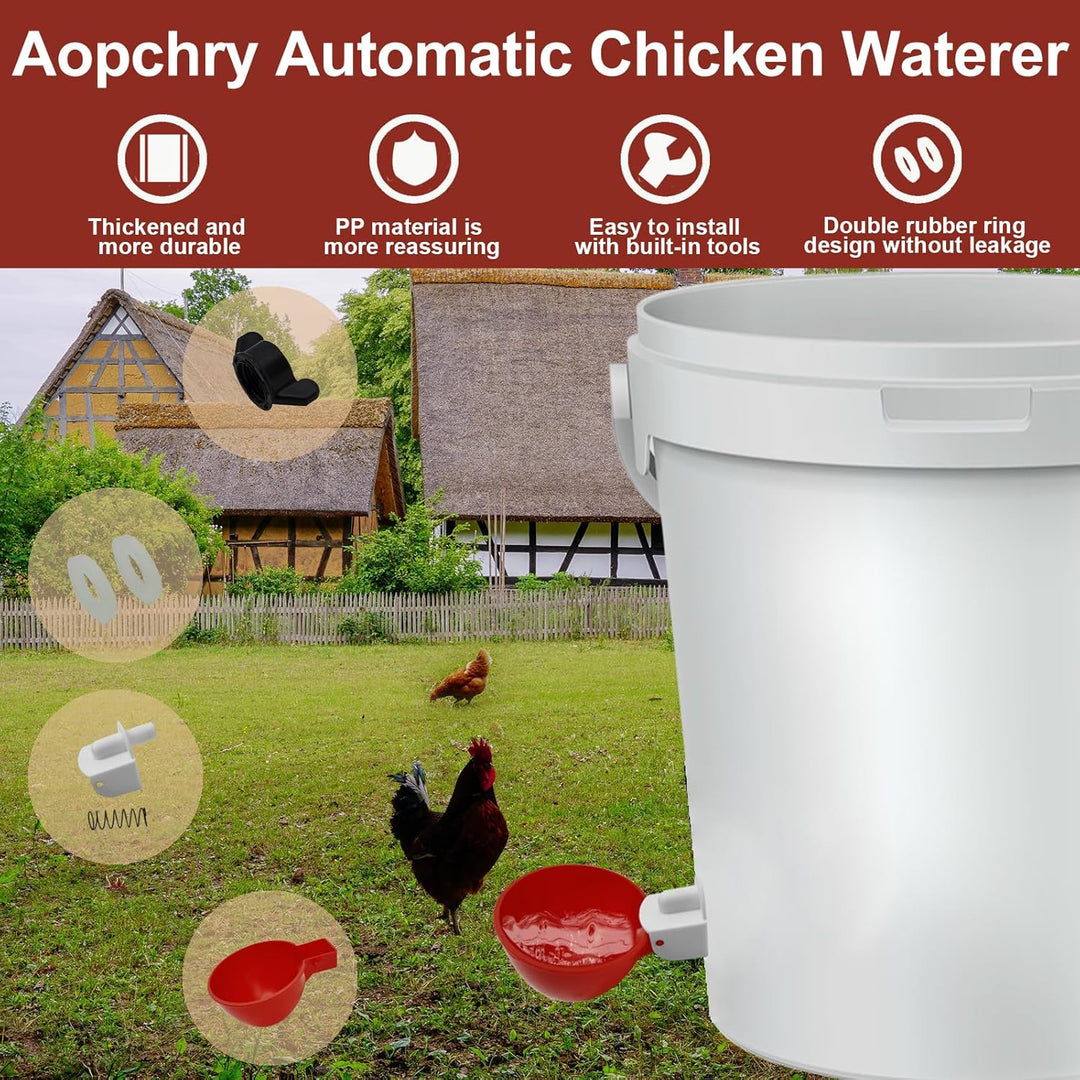 Keep your farm's chickens, ducks, & quail hydrated with this 10-pack automatic poultry waterer system.