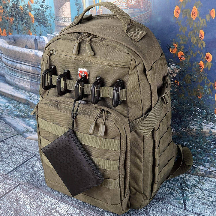 Close-up of a durable D-Ring Molle clip, ideal for securing outdoor accessories to webbing