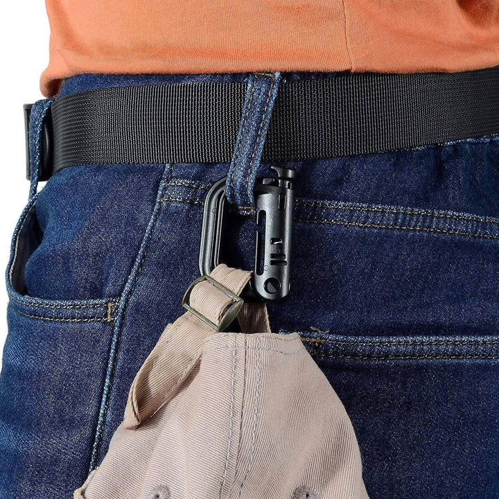Unisex black D-Ring locking clips, practical hiking essentials for backpack webbing
