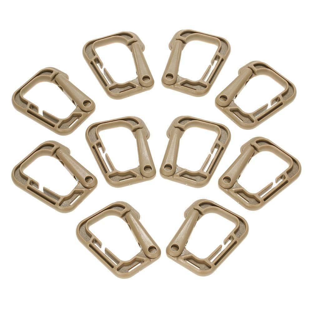 Detailed view of a Molle webbing D-Ring clip showing secure locking mechanism