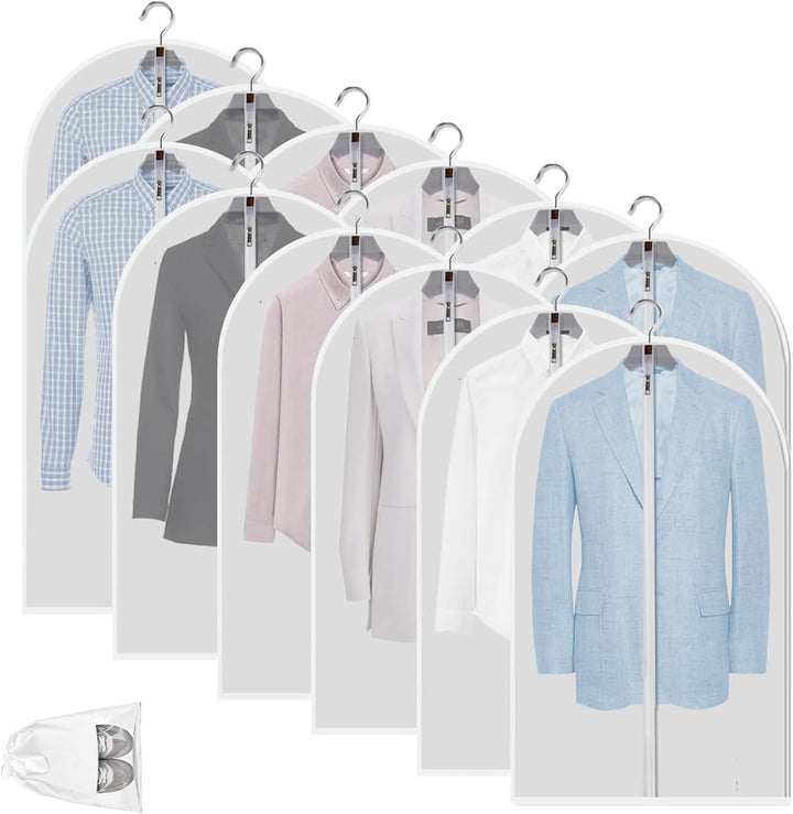 Easily identify clothes with these 12 clear garment bags, keeping suits & dresses protected. Dust cover.