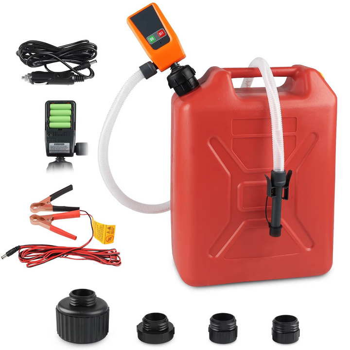 12V auto-stop fuel transfer pump with leak protection for safe and efficient fluid dispensing. Features multi-tank adapter.