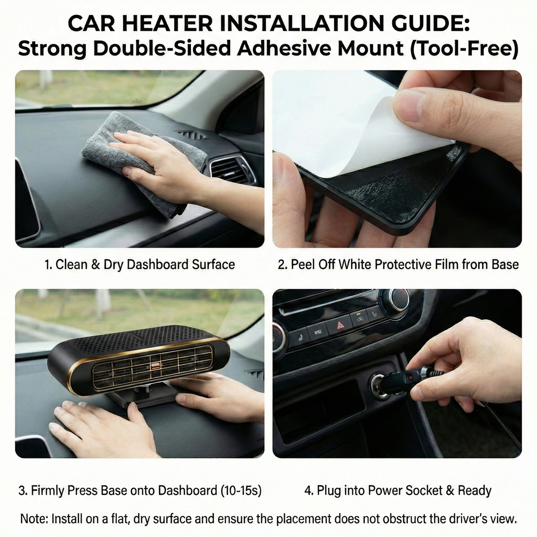 Illustration of how 12V car warmer improves vehicle climate during cold season & road trips