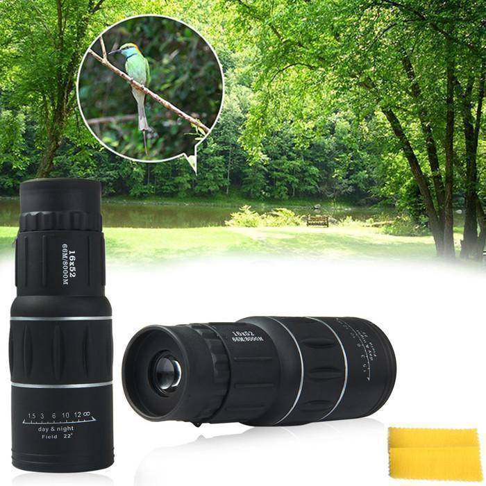 Super clear 16x52 zoom monocular telescope, essential compact gear for camping and nature lovers.