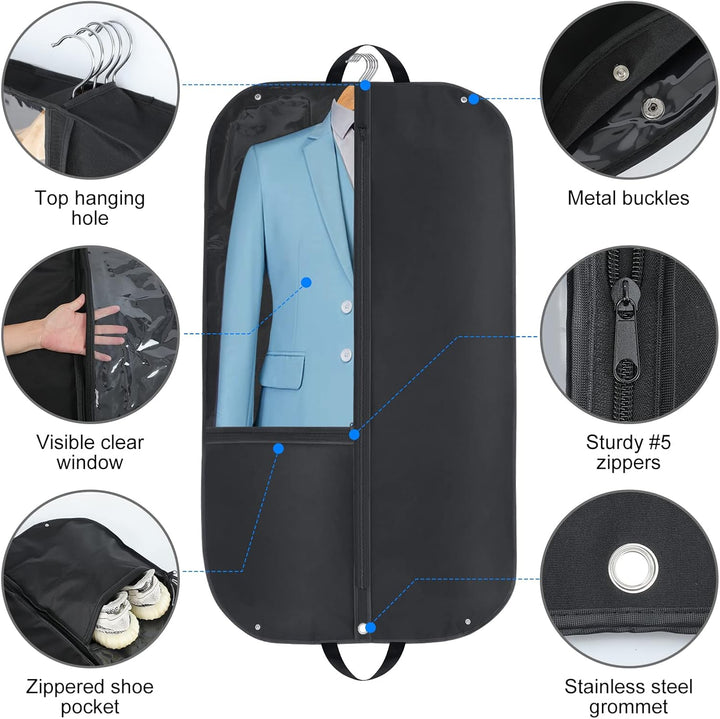 Durable 2-pack waterproof garment bag & suit protector. Keeps dresses, suits, and uniforms safe from spills & dirt.