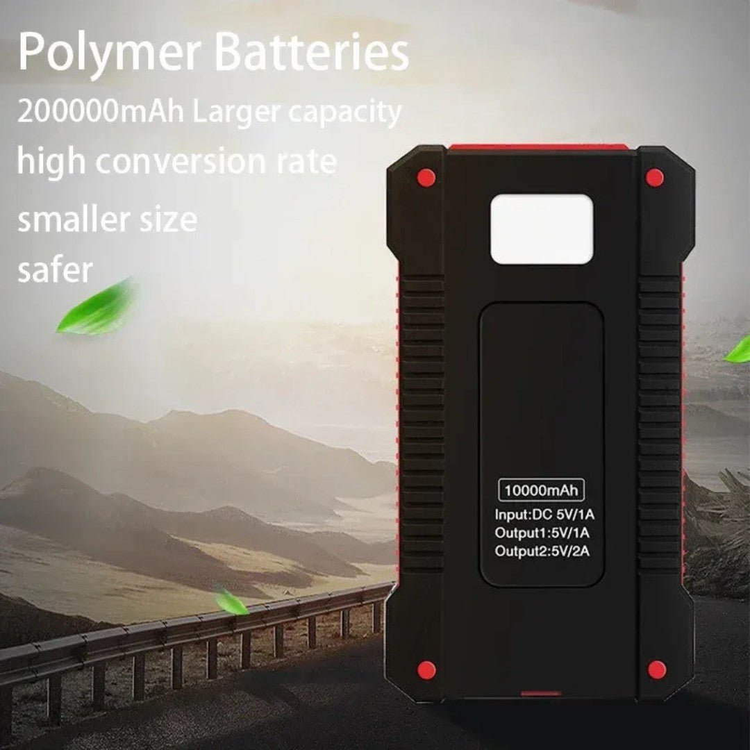 High-capacity 20,000mAh solar power bank, dual USB and LED light, perfect for camping trips
