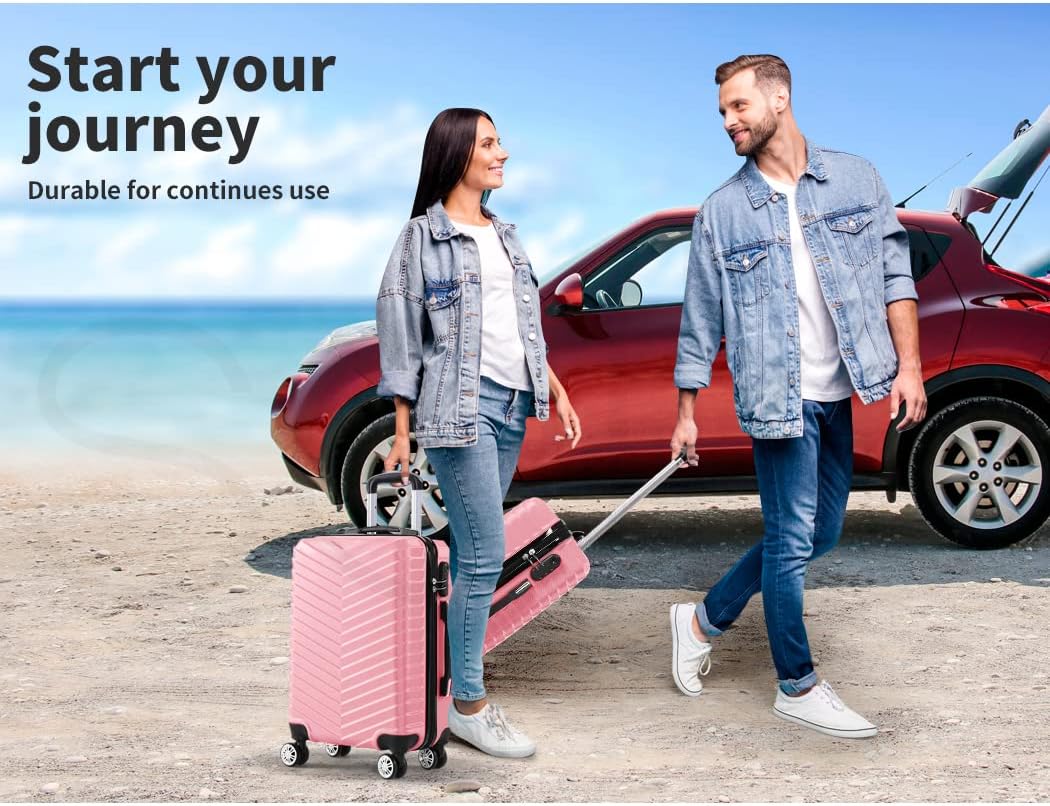 Stylish Rosemont rose gold hardside carry-on suitcase, perfect for weekend trips. Durable & compact.