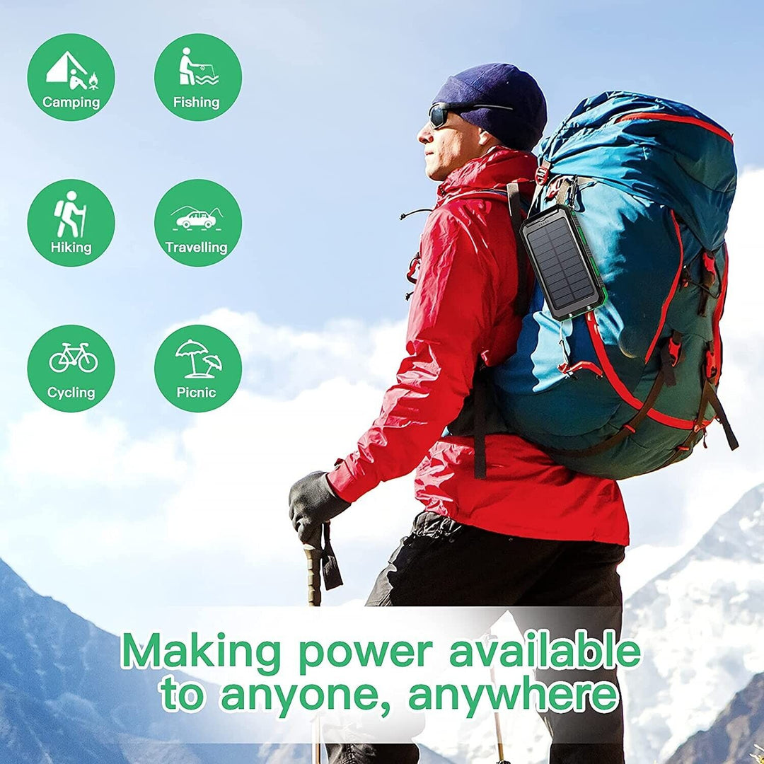 Emergency 20000mAh solar power bank, built-in dual flashlights, robust outdoor charging solution