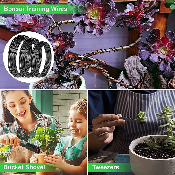 Essential bonsai tree care kit for garden enthusiasts, featuring durable high-carbon steel tools in a portable leather bag.